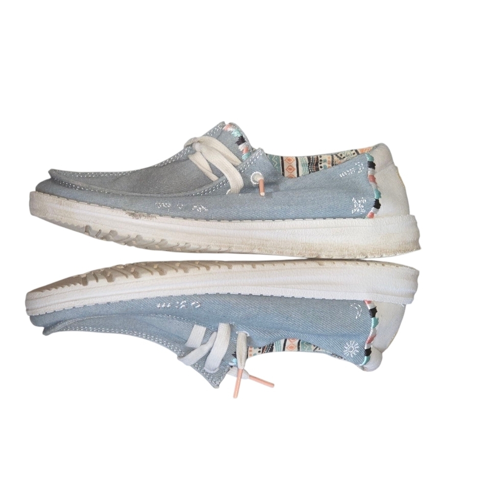Hey Dude Wendy Boho Light Denim Womens  7 Slip On Loafer Boat Shoes Casual Comfy - Picture 5 of 8